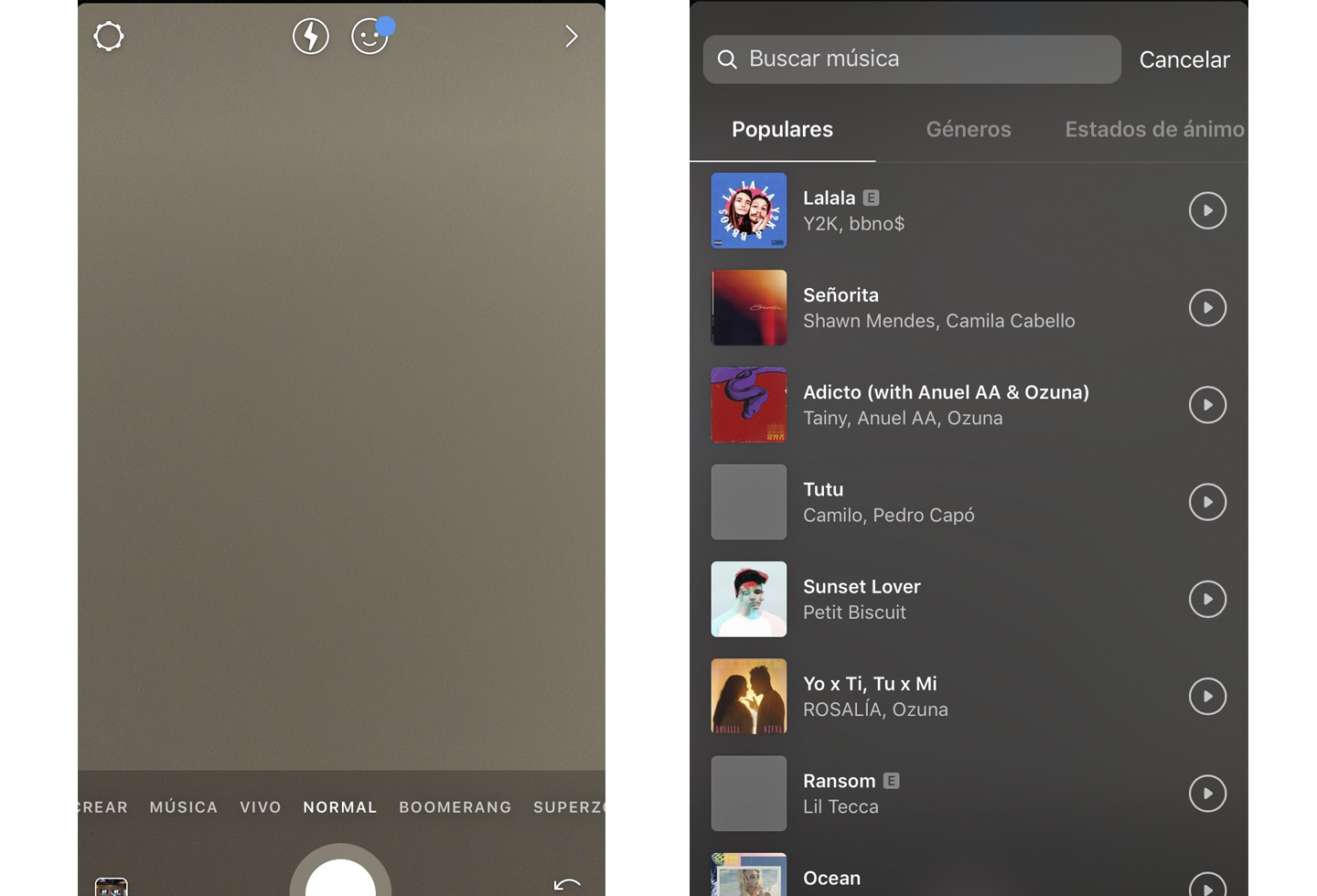 Historias de Instagram con música