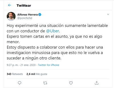 Poncho Herrera, pantallazo de Twitter