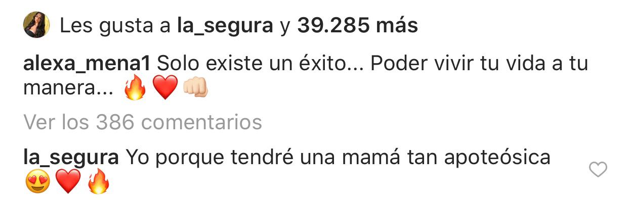 Captura del Instagram de la mamá de La Segura