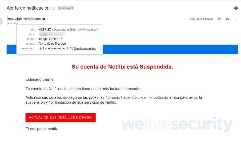 correo estafa en Netflix
