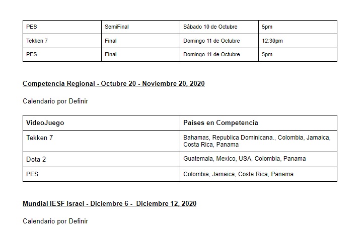 Calendario E-Liga Colombia