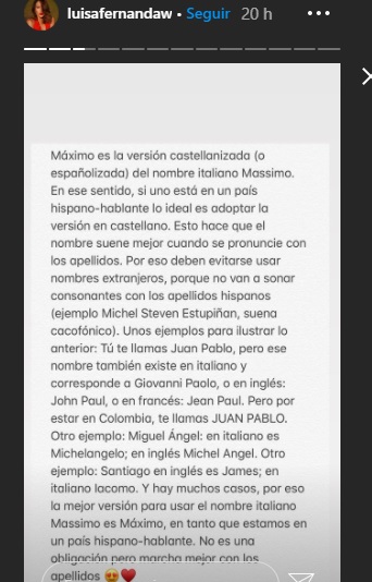 Luisa Fernanda W historias en Instagram