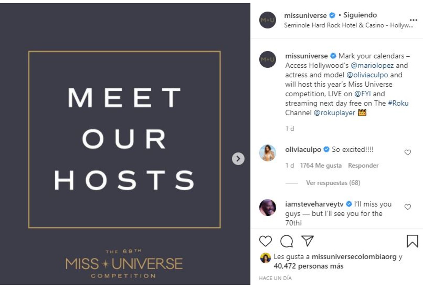 Publicación de Miss Universo