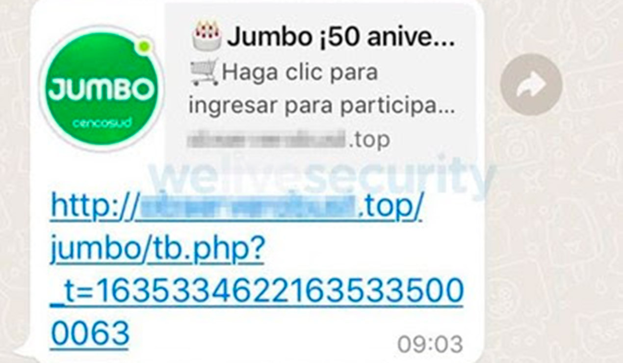 Mensaje de estafa en Whatsapp