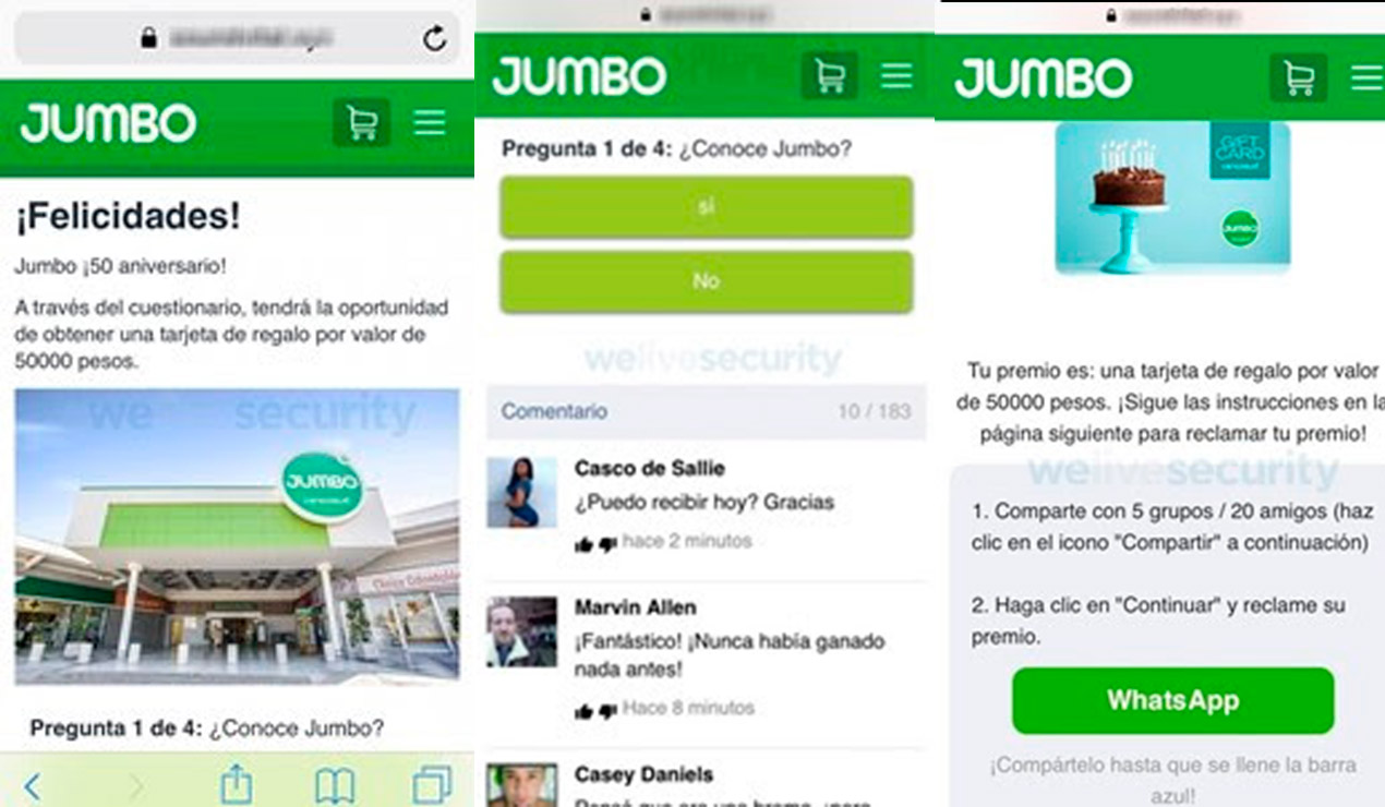 Página web falsa que suplanta a Jumbo