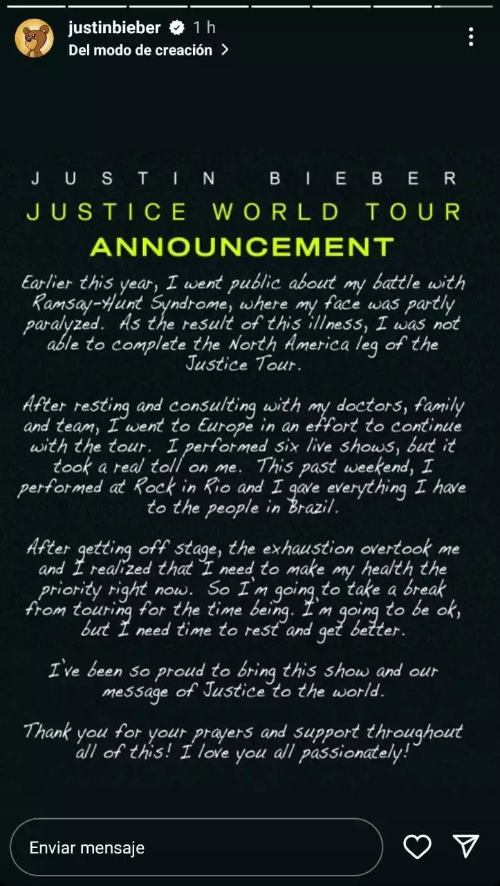 Comunicado Justin Bieber