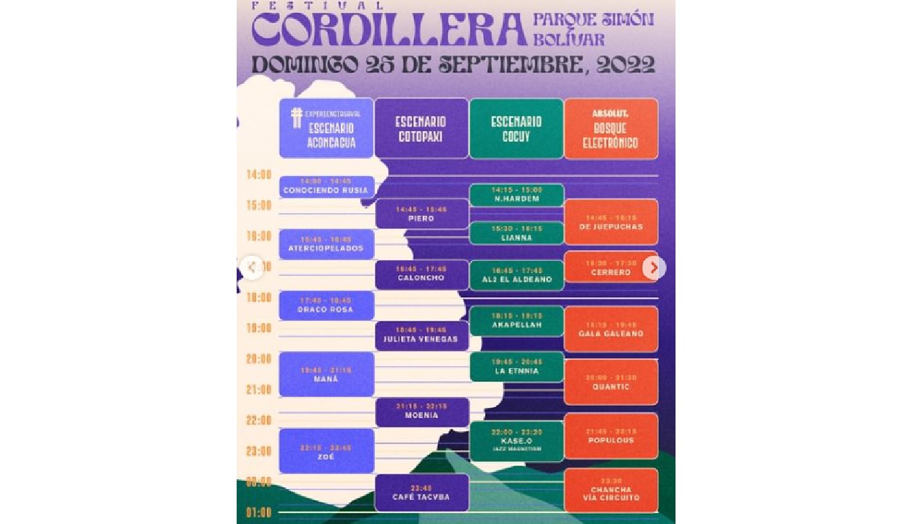 Horarios domingo 25 de septiembre Festival Cordillera