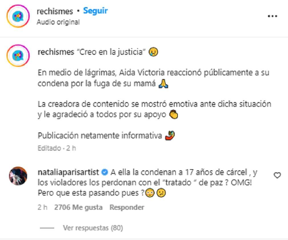 Natalia París sobre condena a Aida Victoria