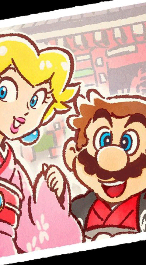 Postal de Mario Bros y la Princesa Peach