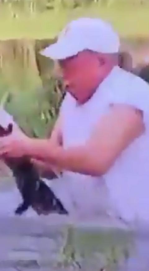 Hombre rescata a un cachorro de ser devorado por un cocodrilo