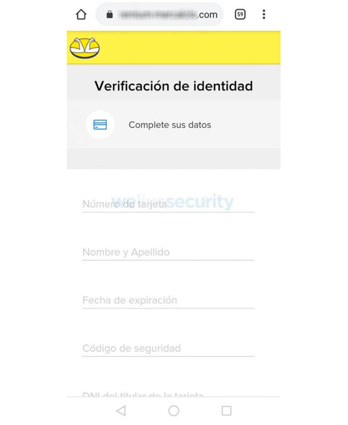 Portal falso de Mercado Libre