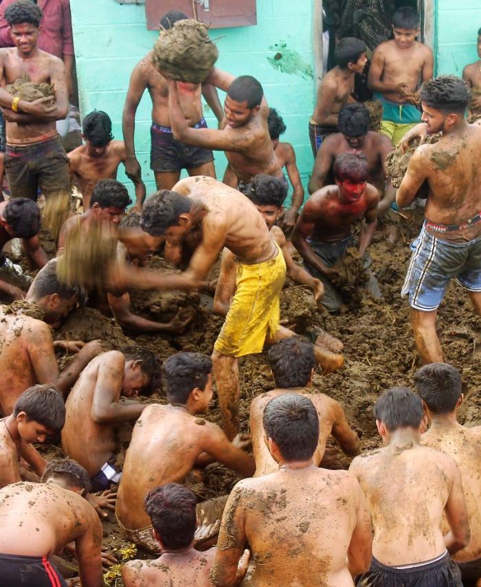 Batalla de excrementos de vaca en la India